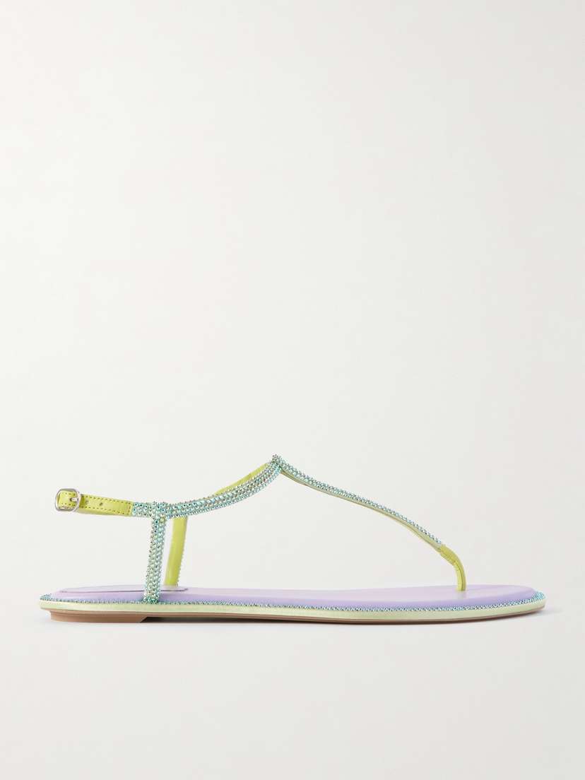 René Caovilla Diana Leather-trimmed Crystal-embellished Satin Sandals