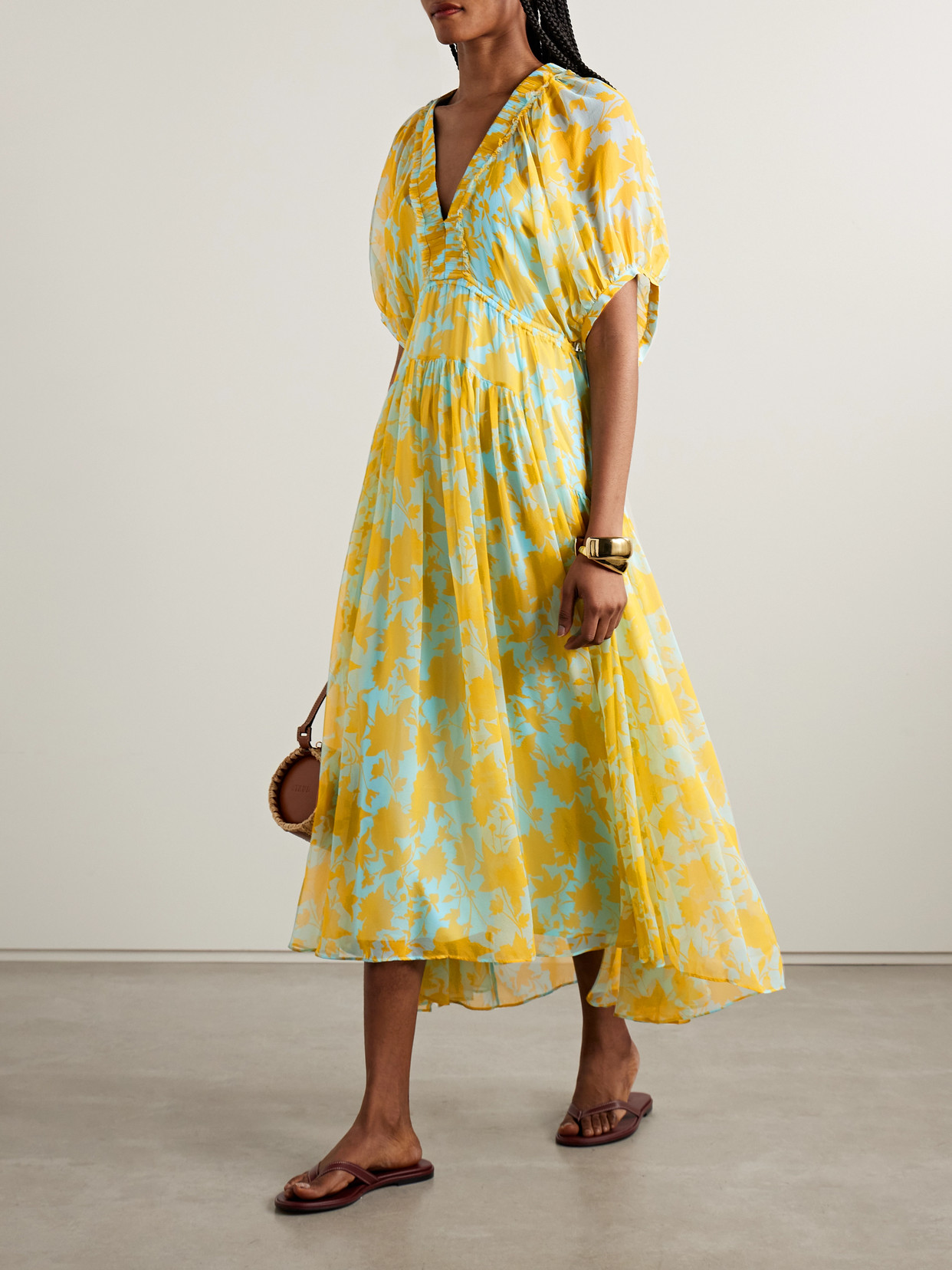 La Ligne Constance Floral-print Silk-chiffon Midi Dress