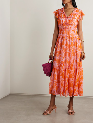 La Ligne Olympia pintucked ruffled floral-print silk-chiffon midi dress