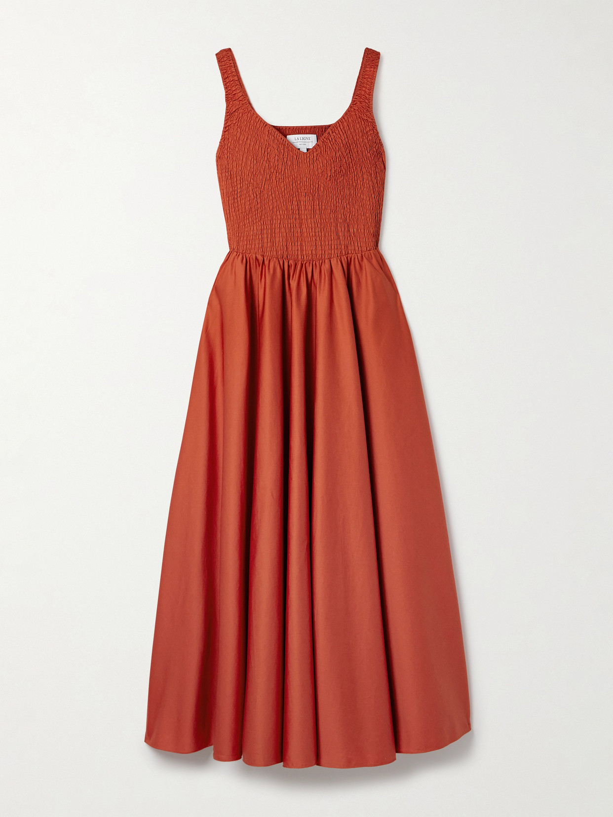 La Ligne Cruz Shirred Cotton-sateen Midi Dress