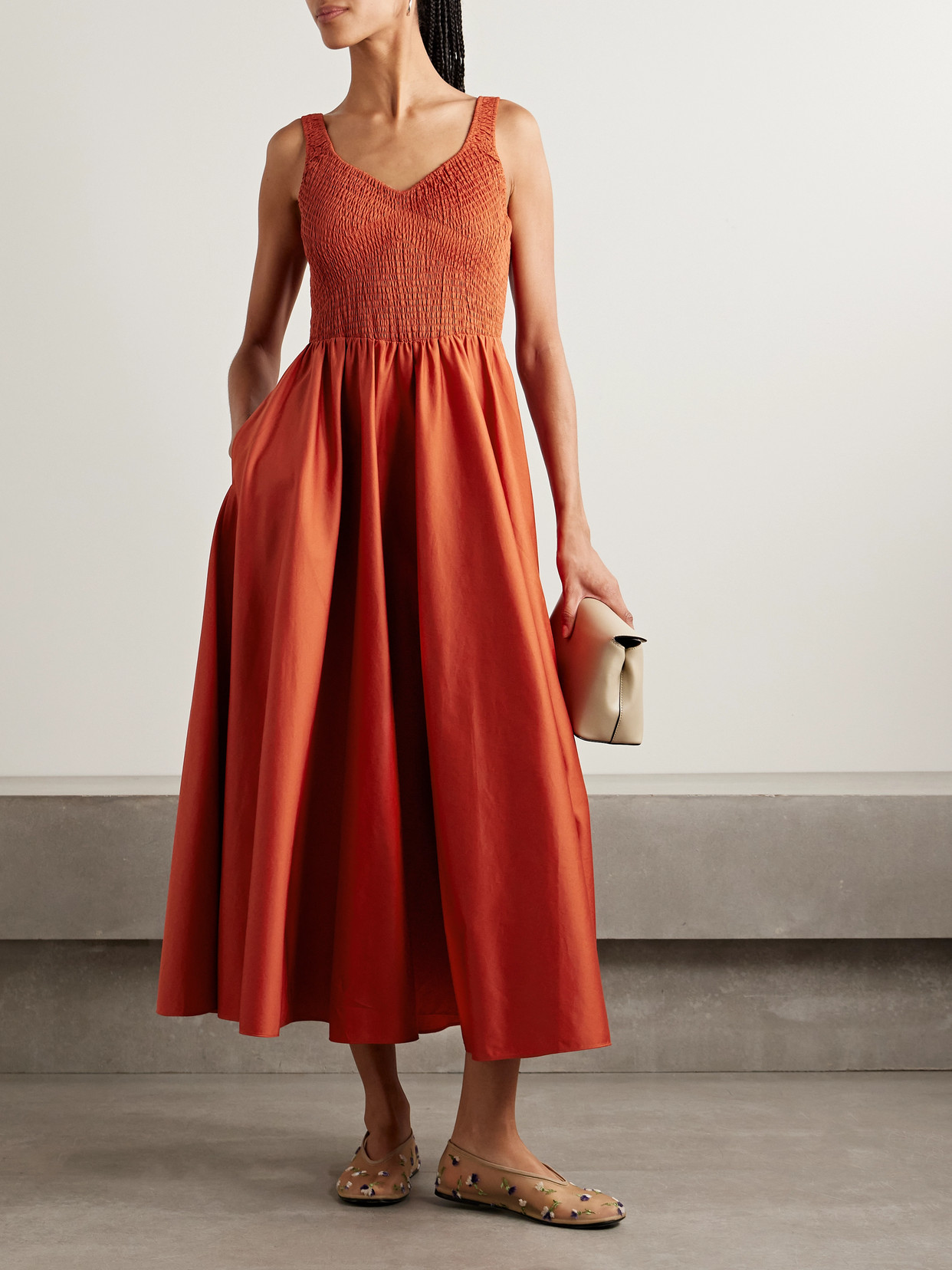 Shop La Ligne Cruz Shirred Cotton-sateen Midi Dress