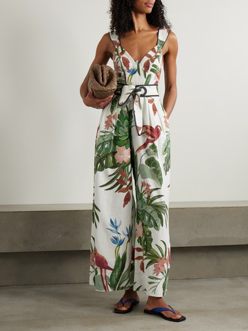 FARM Rio Midnight Macaw Fiesta printed linen-blend jumpsuit