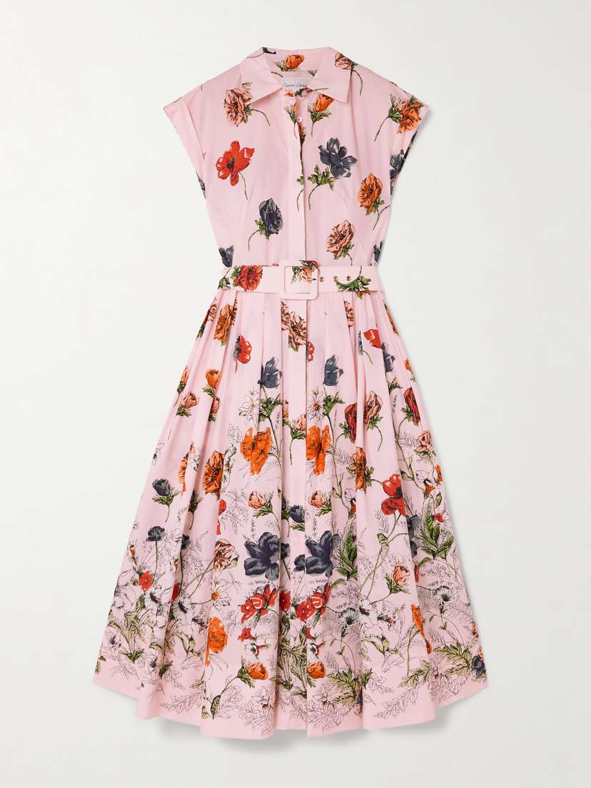 Cara Cara Octavia Belted Pleated Floral-print Cotton-poplin Midi Shirt Dress