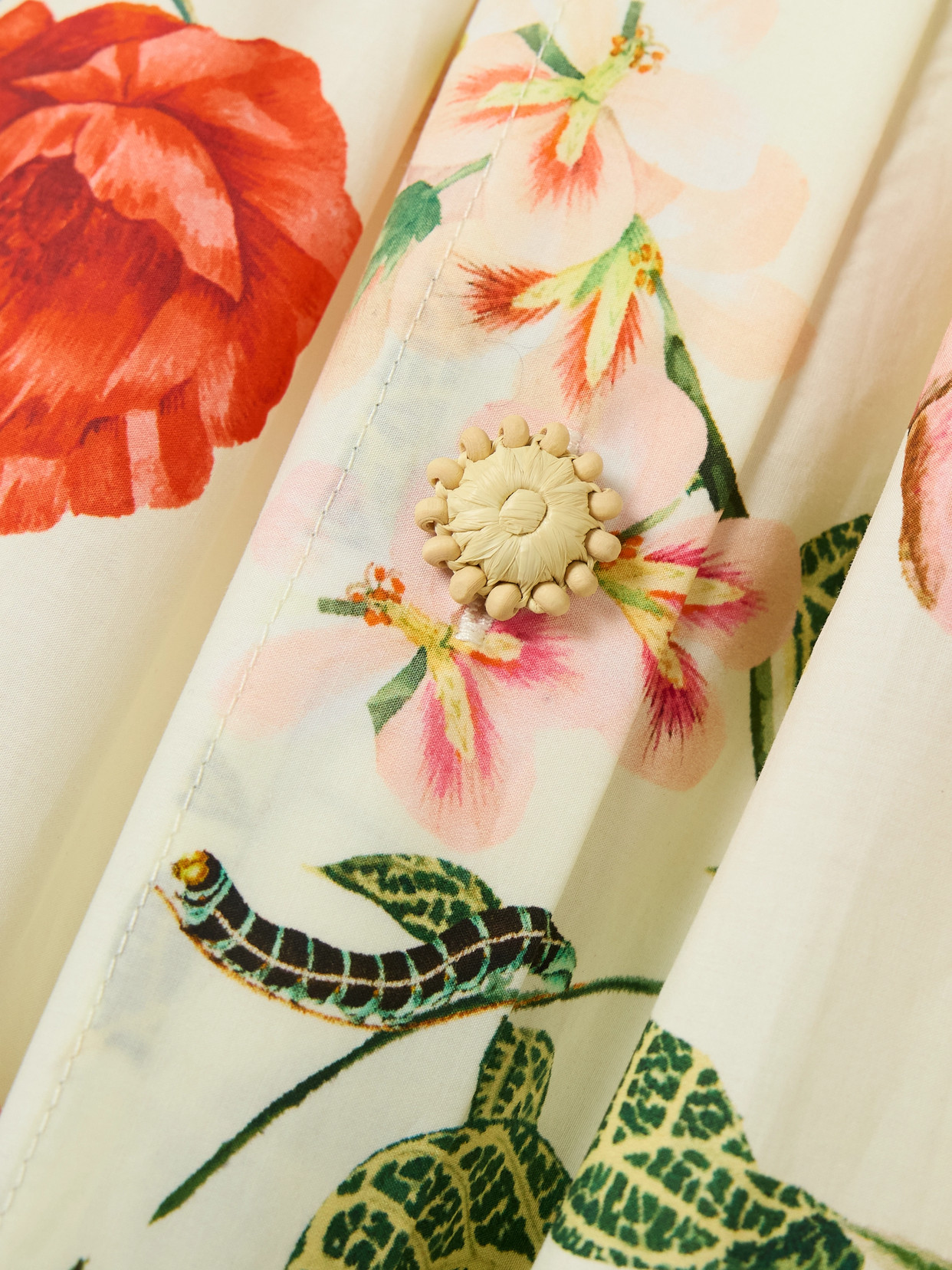 Shop Cara Cara Marge Button-embellished Floral-print Pleated Cotton-poplin Midi Skirt In Cream