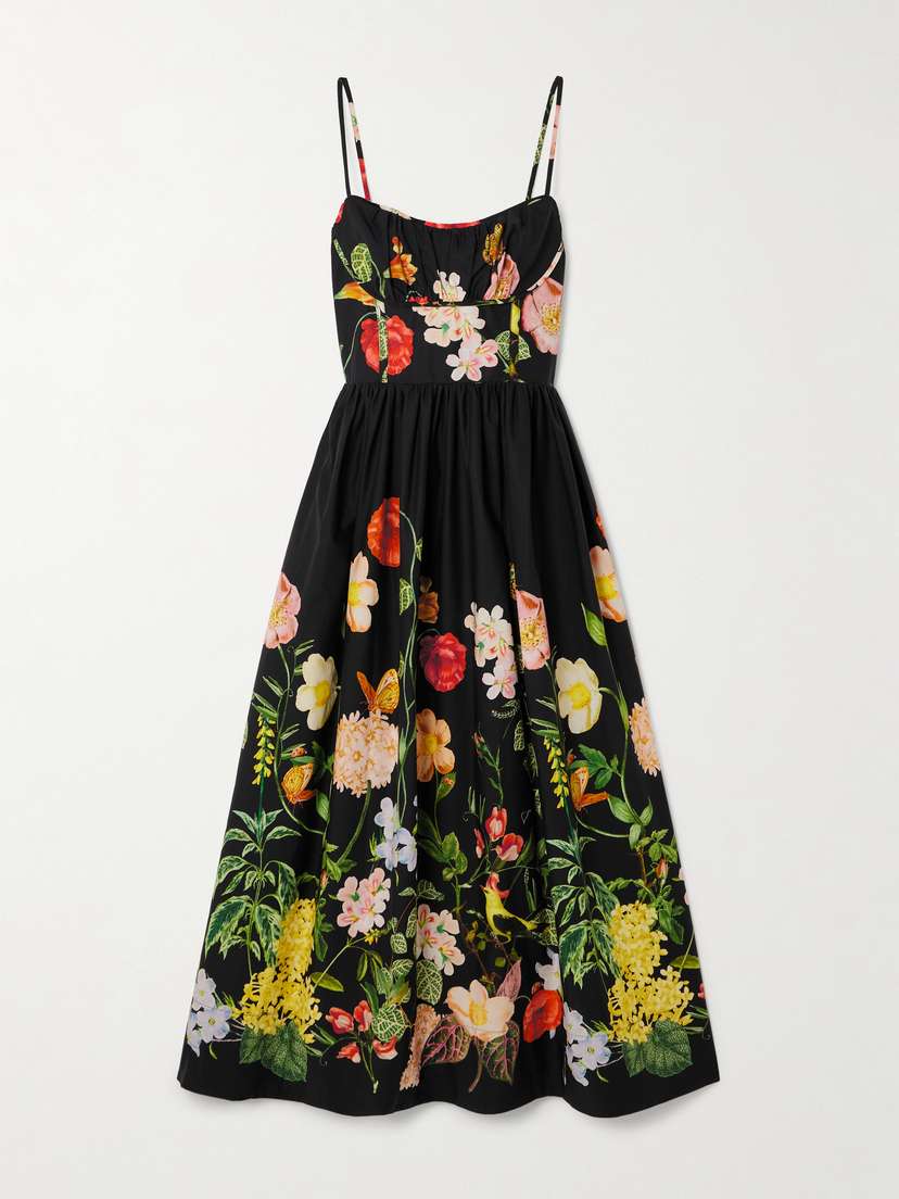 Cara Cara Alba Floral-print Gathered Smocked Cotton-poplin Midi Dress
