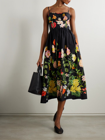 Cara Cara Alba floral-print gathered smocked cotton-poplin midi dress