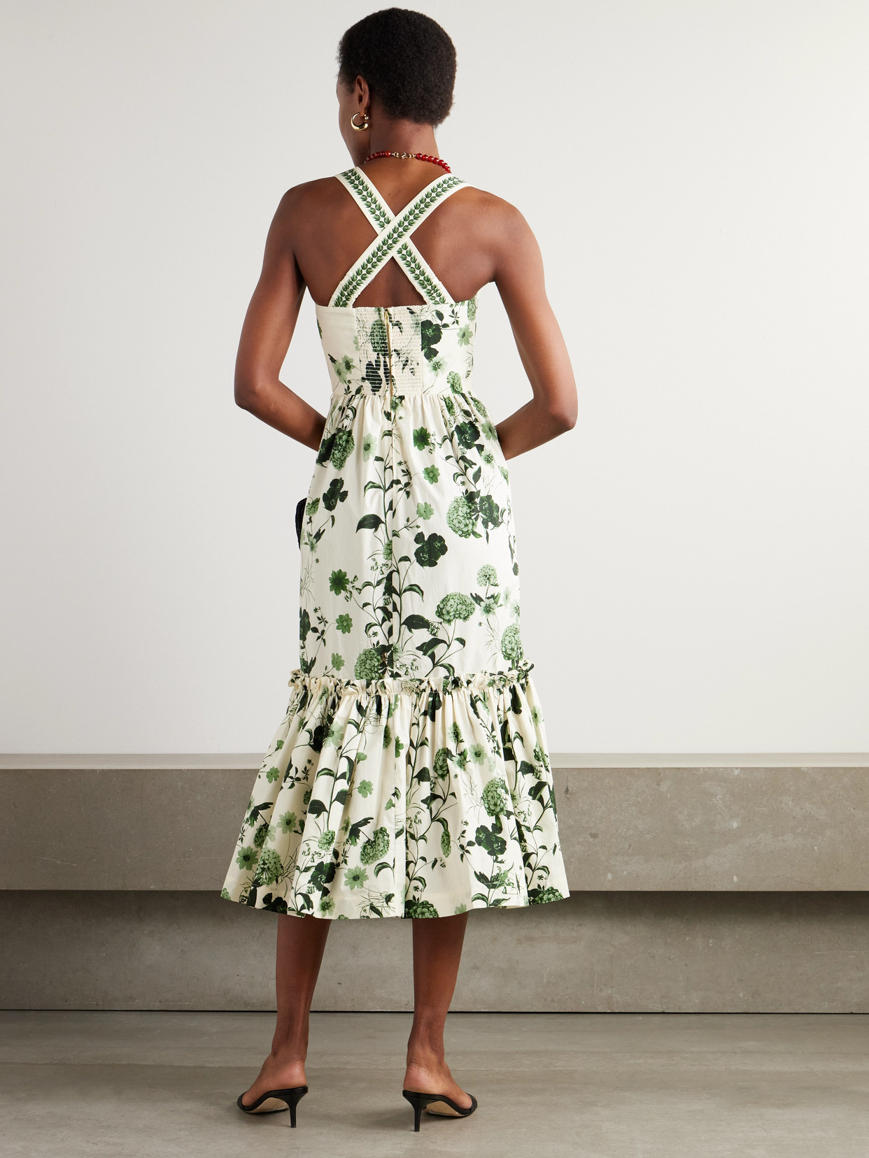 Cara Cara Julietta Belted Ruffled Floral-print Cotton-poplin Midi Dress In Cream