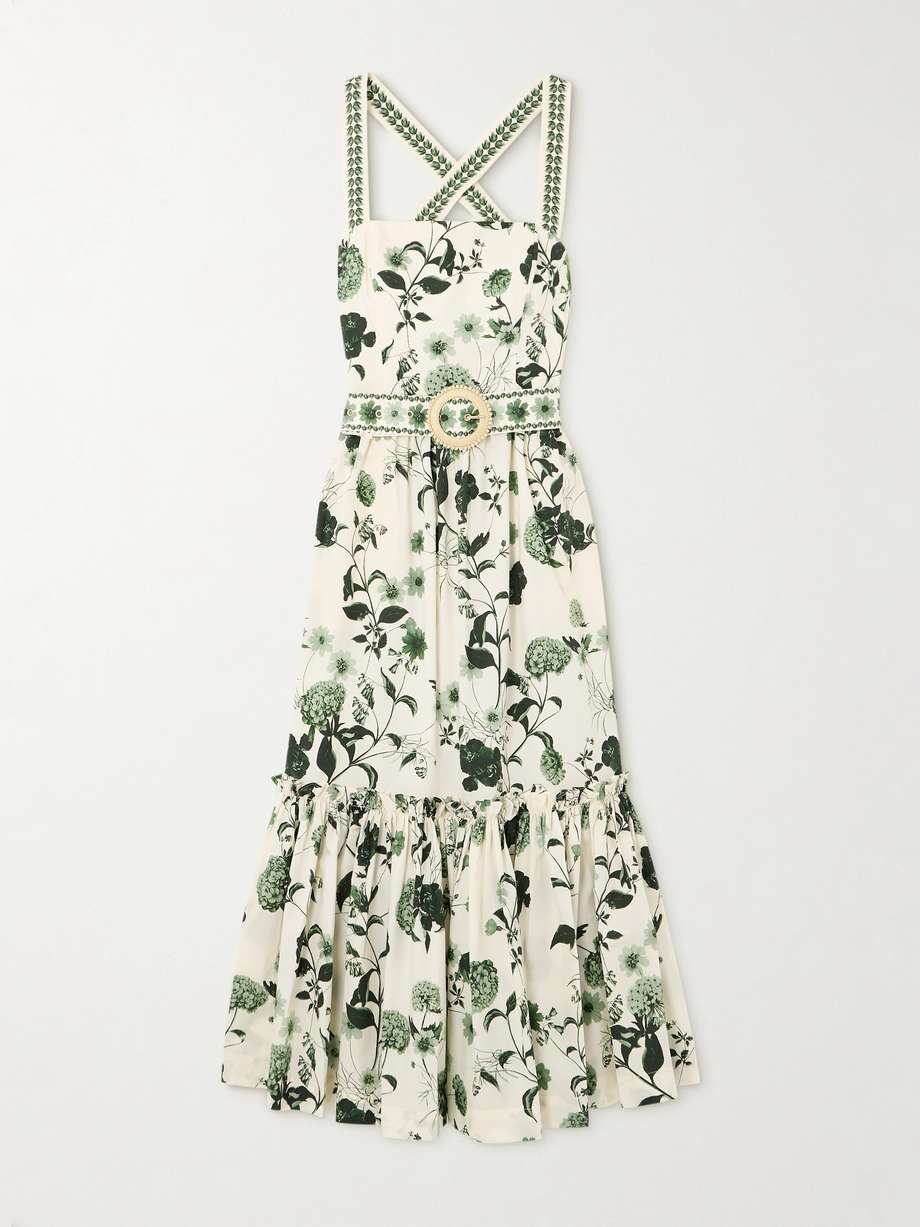 julietta belted ruffled floral-print cotton-poplin midi dress