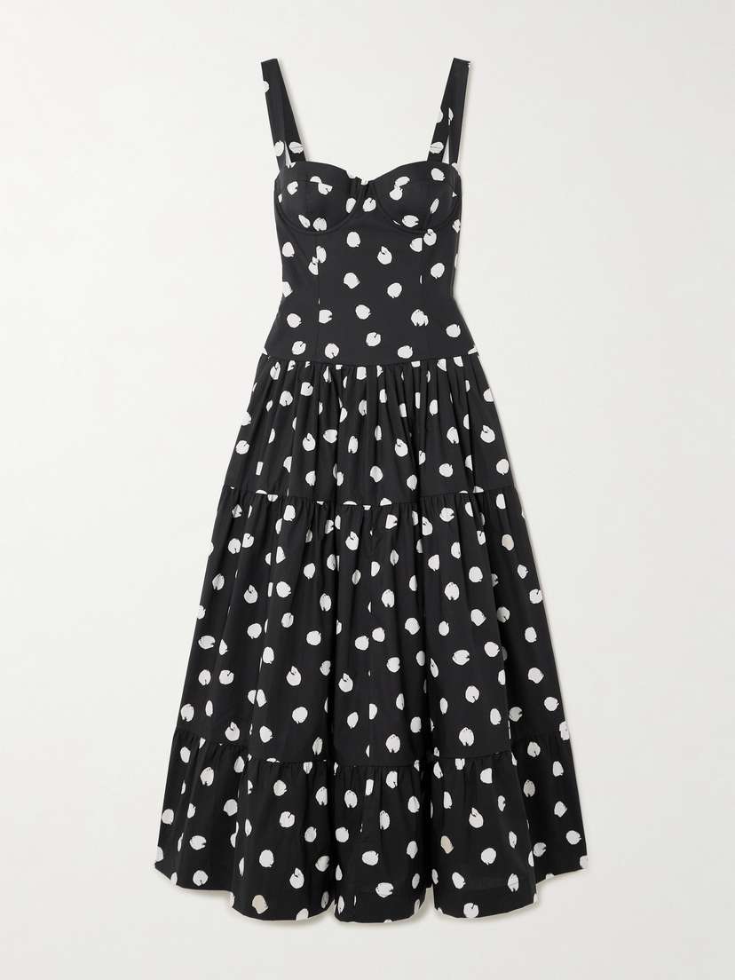 Cara Cara Santiago Smocked Tiered Polka-dot Cotton-poplin Midi Dress