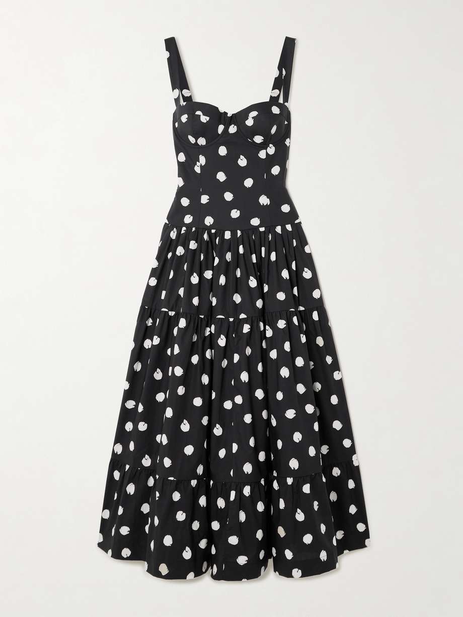 santiago smocked tiered polka-dot cotton-poplin midi dress