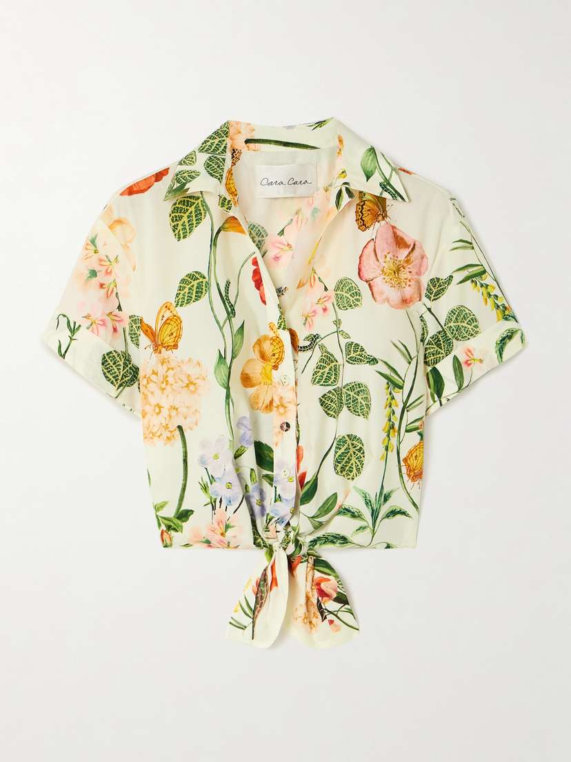 Cara Cara Asbury Cropped Tie-front Floral-print Cotton-poplin Shirt