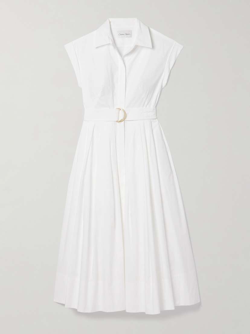 Cara Cara Octavia Belted Pleated Cotton-poplin Midi Shirt Dress