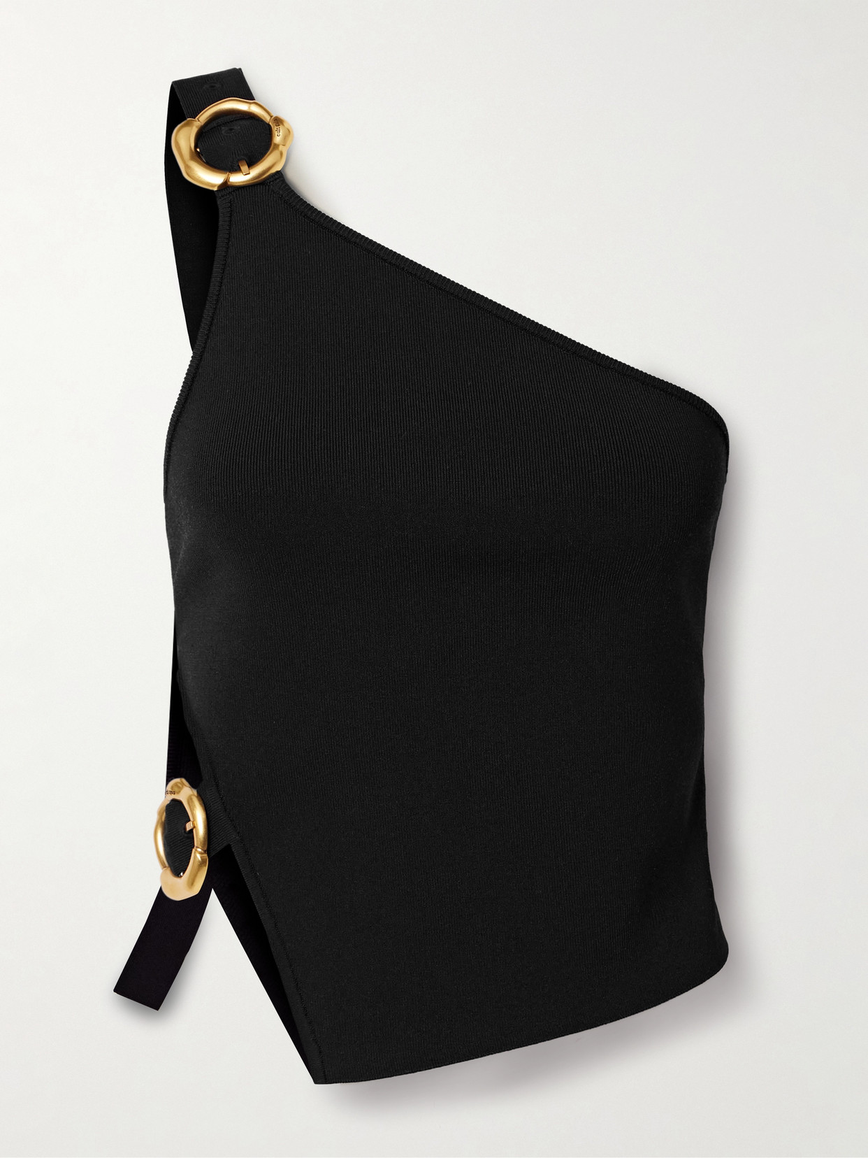 Cult Gaia Valeria One-shoulder Buckled Stretch-knit Tank In Black