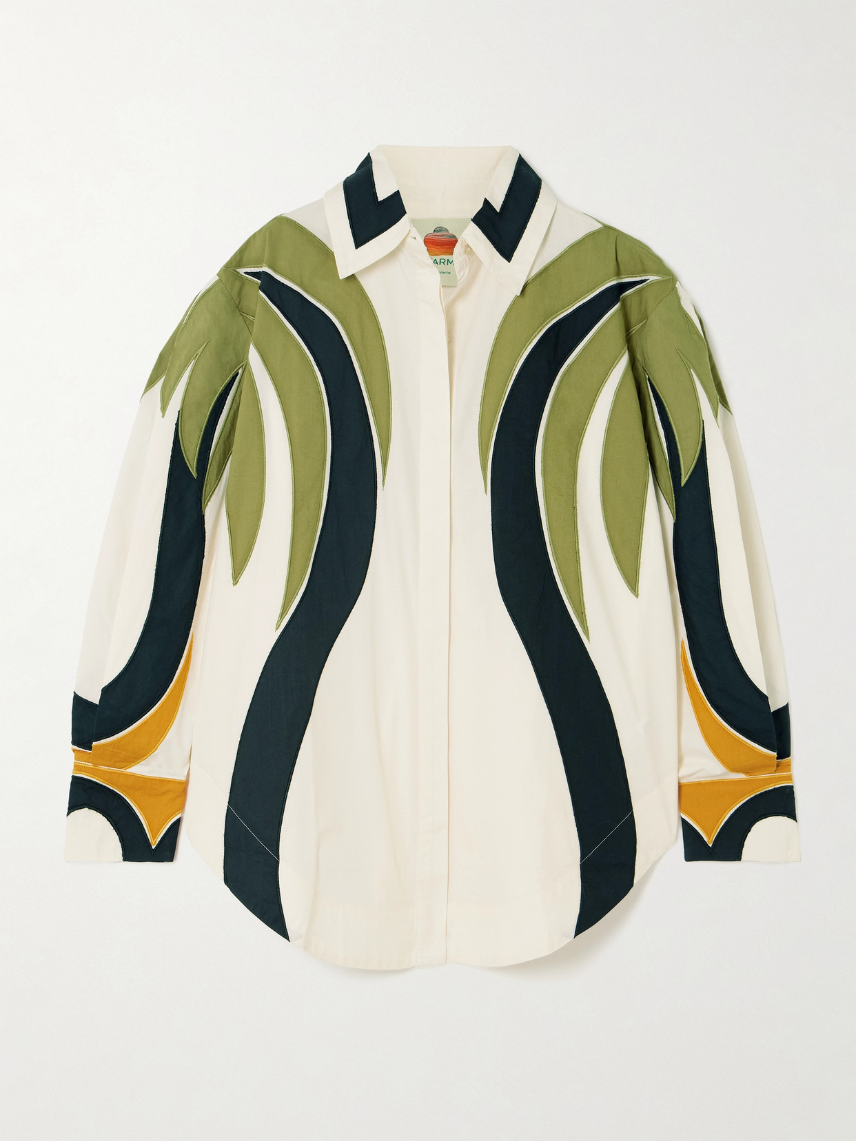 Farm Rio - Coconut Tree Flow Pintucked Paneled Cotton Blouse - Off-white