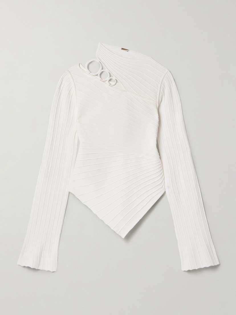 Cult Gaia Ekko Embellished Cutout Recycled Ribbed-knit Top