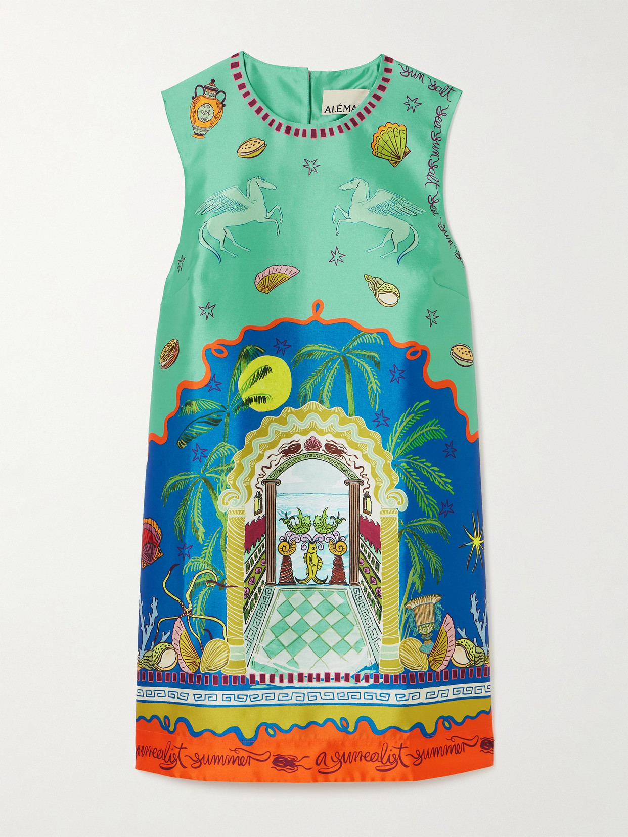 Alemais + Sam Pauletto Surrealist Summer Printed Satin-twill Mini Dress In Blue