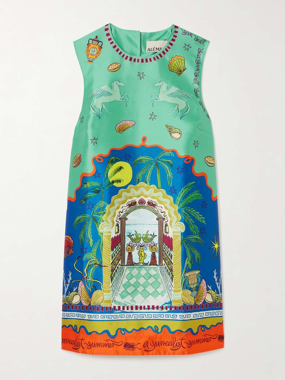 + sam pauletto surrealist summer printed satin-twill mini dress