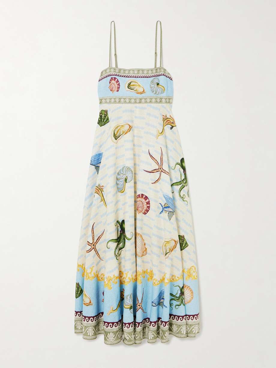 + sam pauletto bath house printed smocked linen midi dress