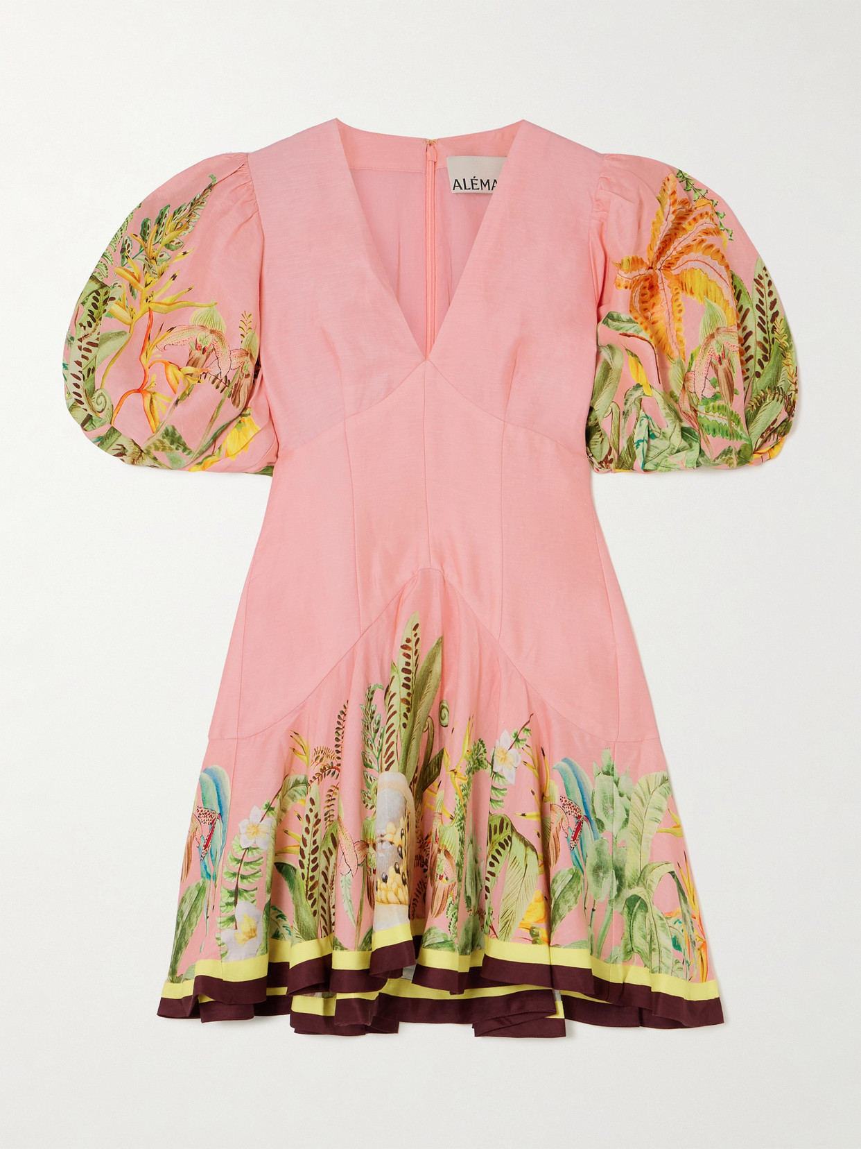 Alemais Papaya Printed Linen-blend Mini Dress In Pink