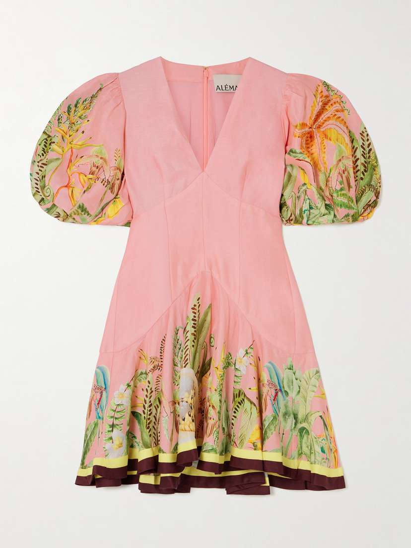 ALEMAIS Papaya Printed Linen-blend Mini Dress