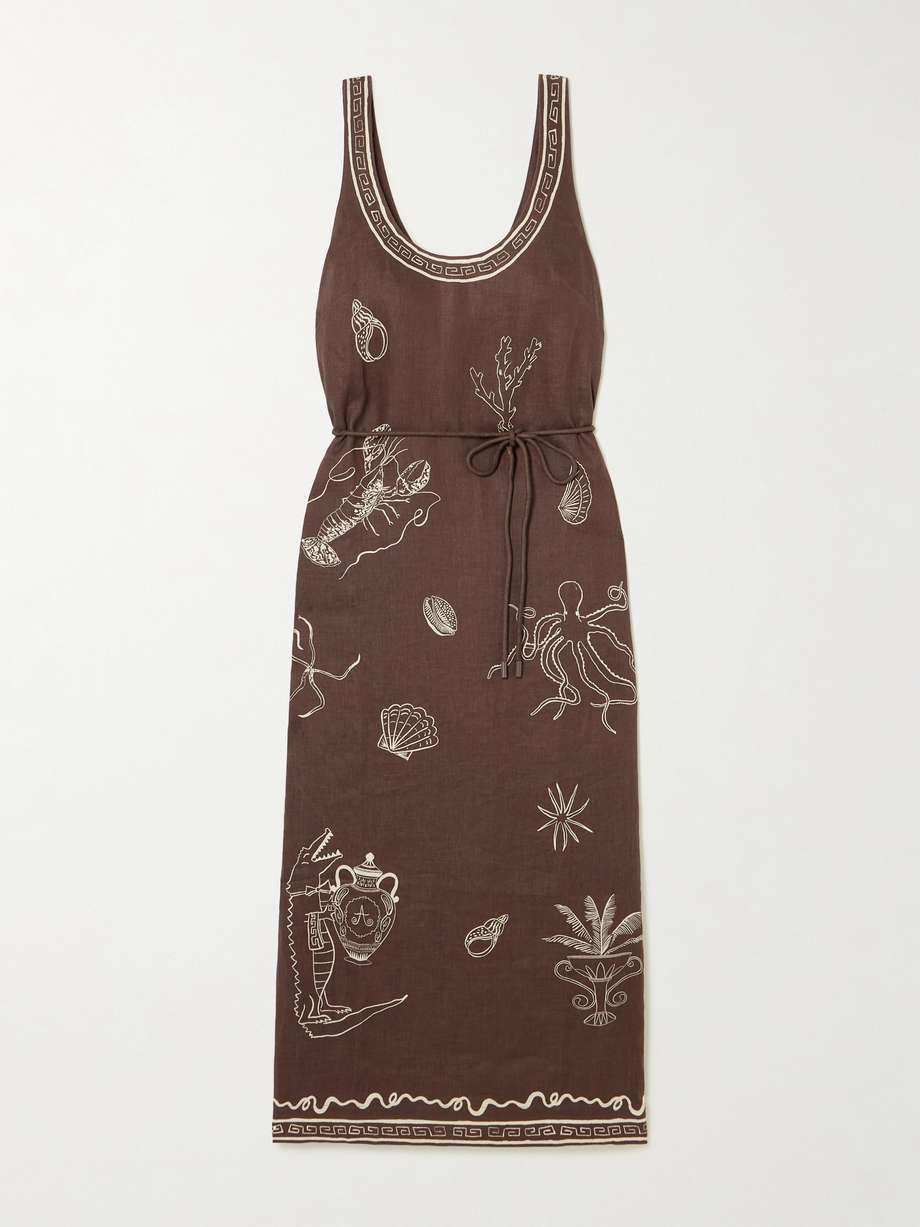 + sam pauletto sammy belted printed linen midi dress