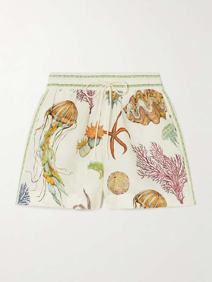 ALEMAIS + Sam Pauletto Sea Printed Linen Shorts - UK 4