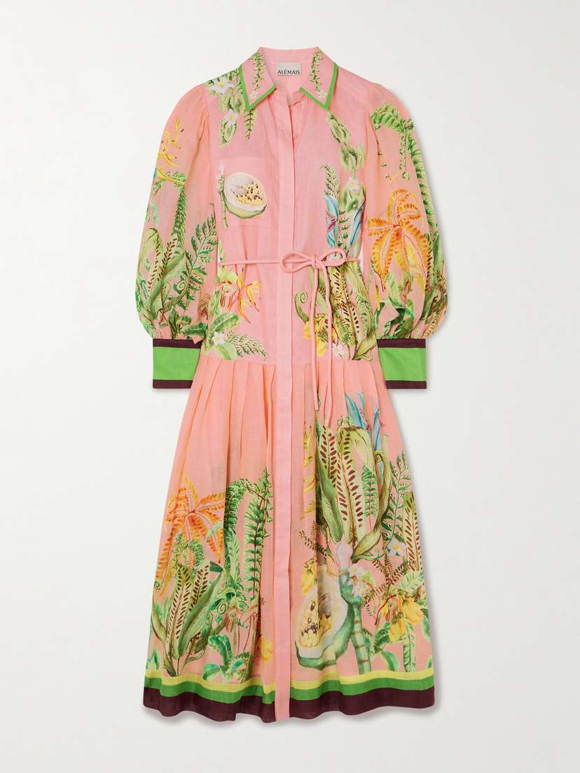 ALEMAIS Papaya Printed Linen Midi Shirt Dress