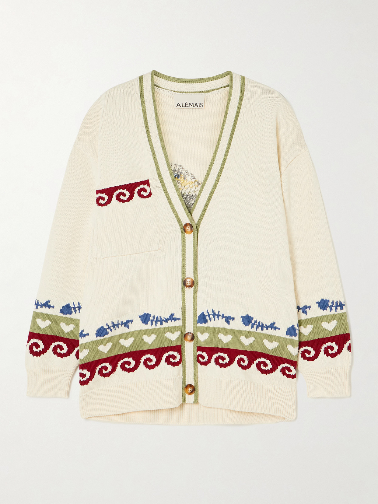 Alemais Bath House Oversized Jacquard-knit Organic Cotton Cardigan In Multi