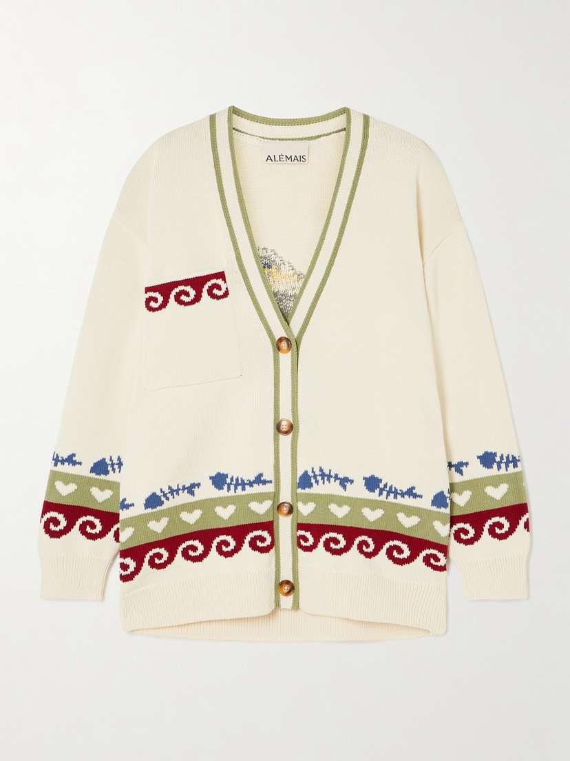 ALEMAIS Bath House Oversized Jacquard-knit Organic Cotton Cardigan