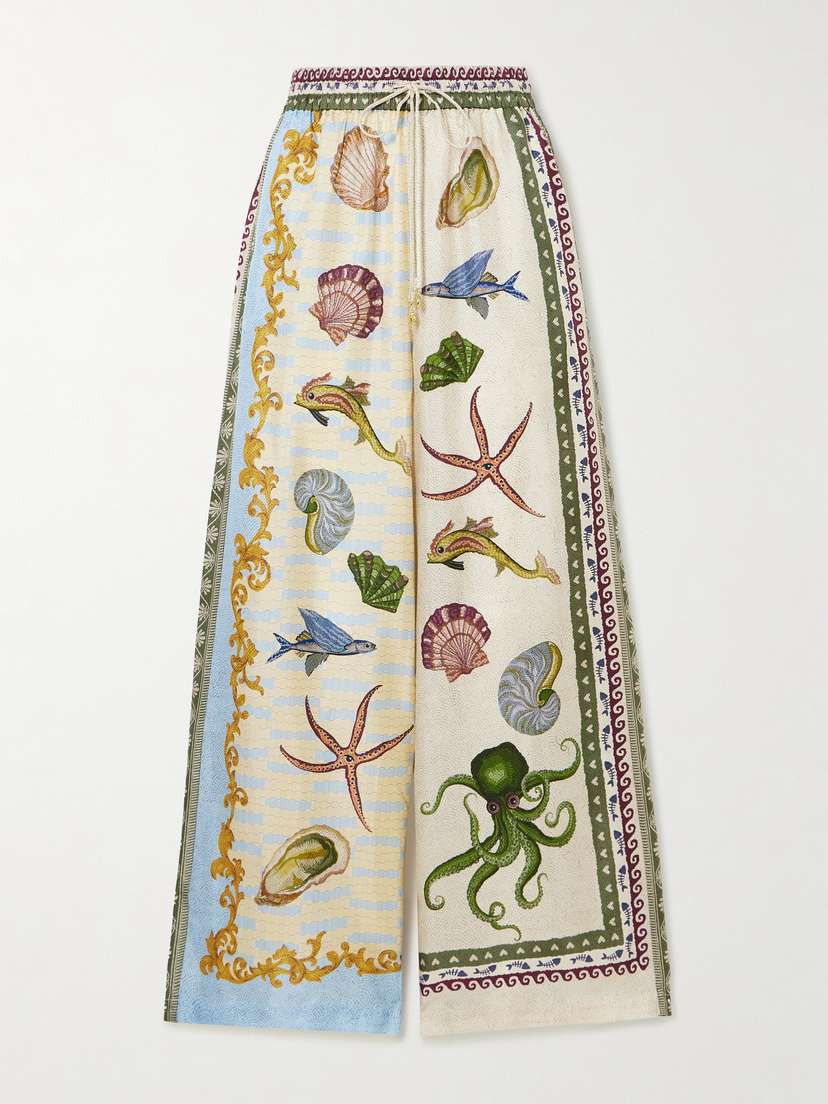 ALEMAIS + Sam Pauletto Bath House Printed Silk-twill Wide-leg Pants