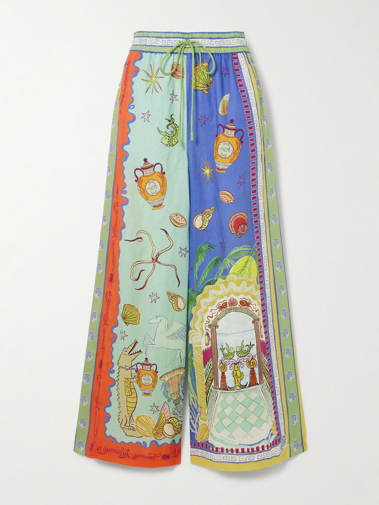 Shop Alemais + Sam Pauletto Surrealist Summer Printed Linen Wide-leg Pants In Multi