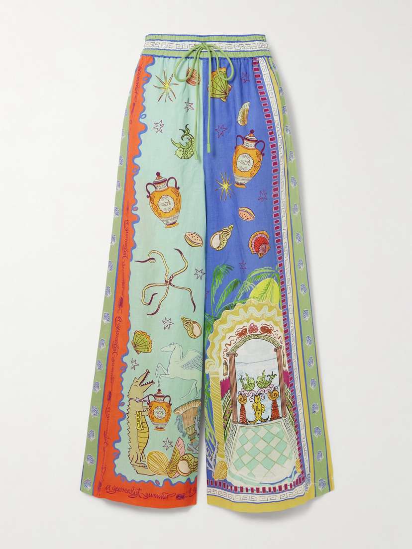 ALEMAIS + Sam Pauletto Surrealist Summer Printed Linen Wide-leg Pants