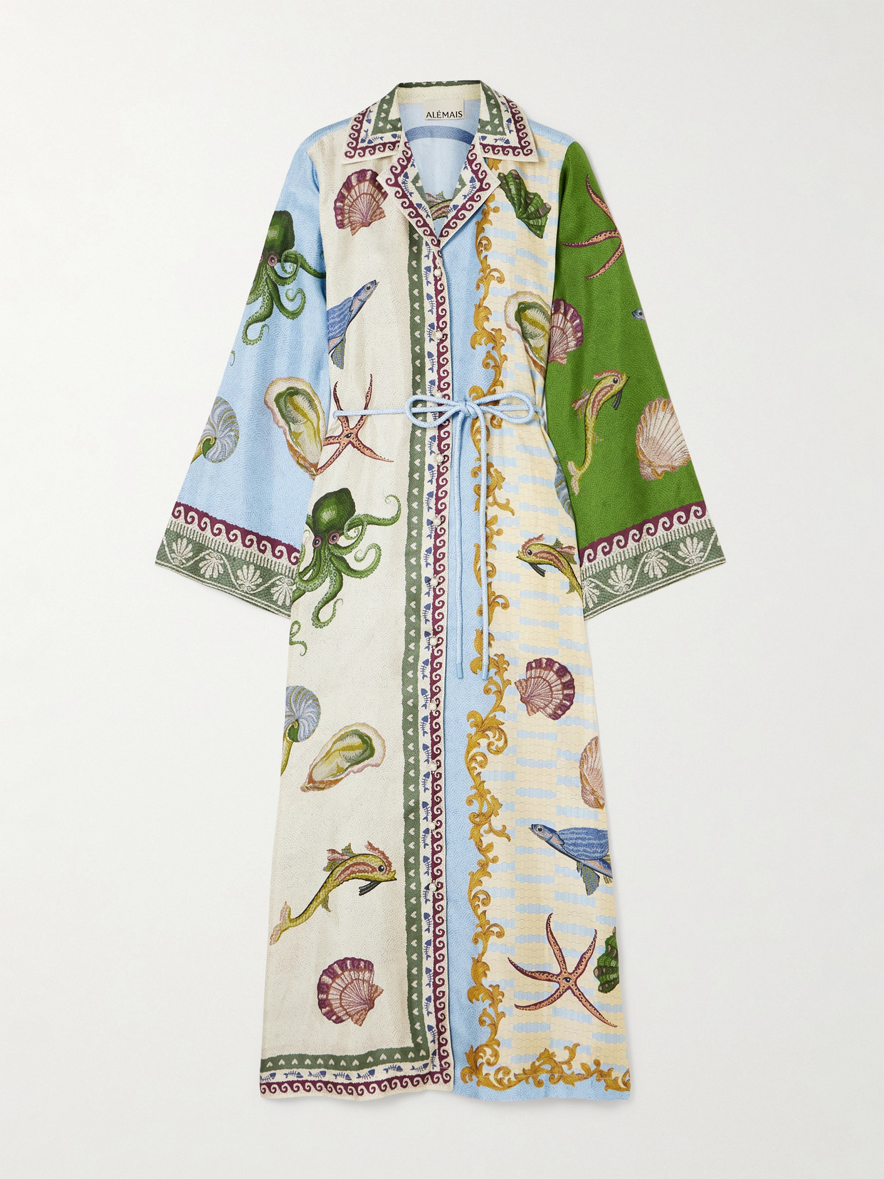 Shop Alemais + Sam Pauletto Bath House Belted Printed Silk-twill Midi Shirt Dress In Multi