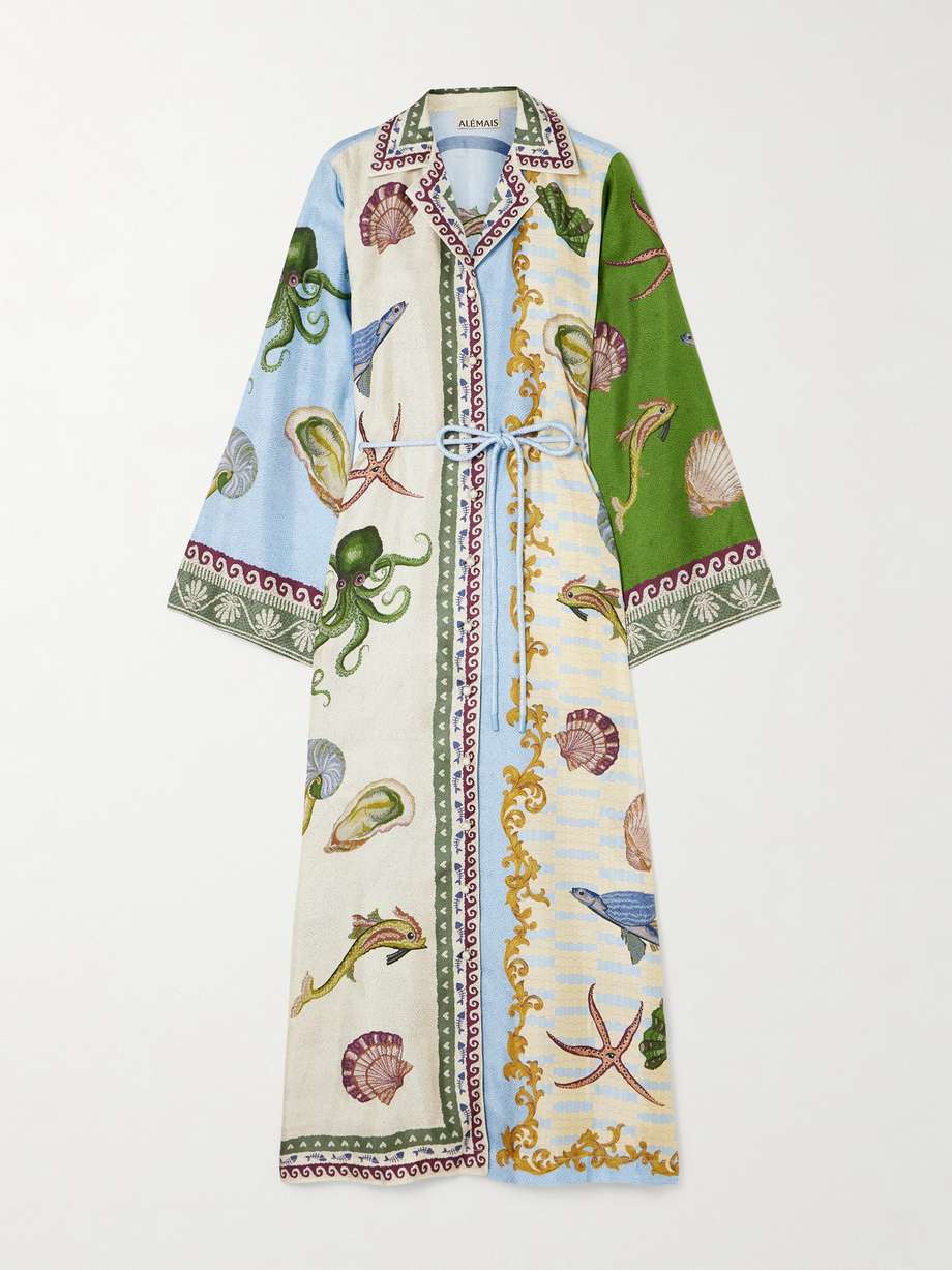+  sam pauletto bath house belted printed silk-twill midi shirt dress