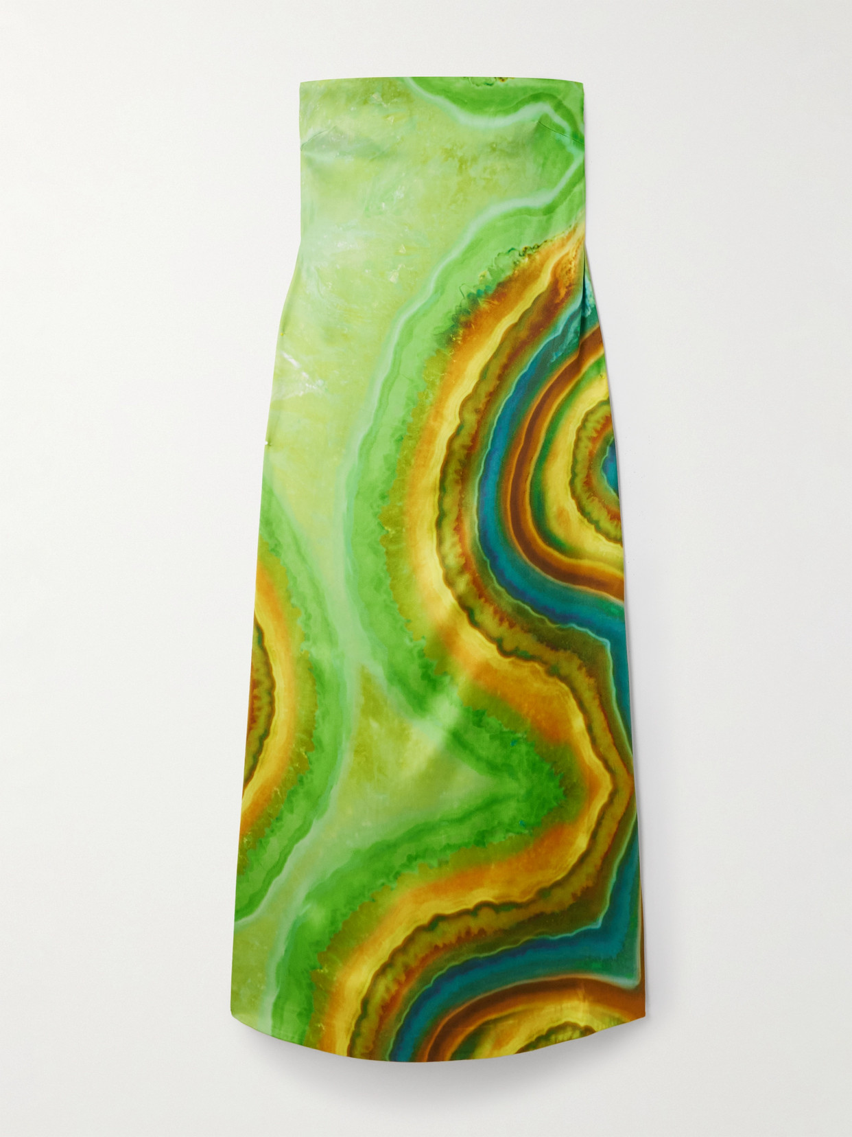Alemais Iris Strapless Printed Satin Maxi Dress In Green