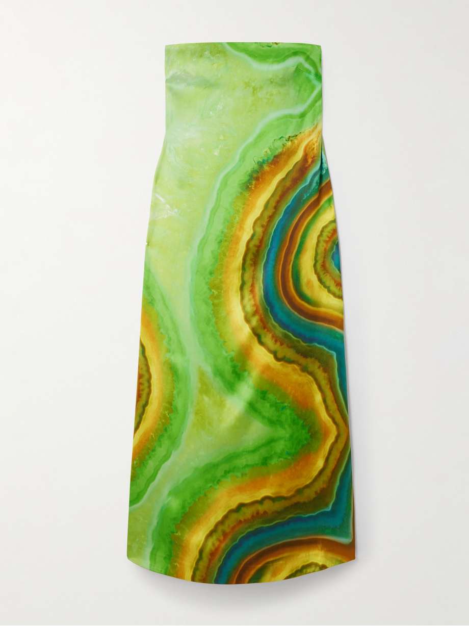 iris strapless printed satin maxi dress