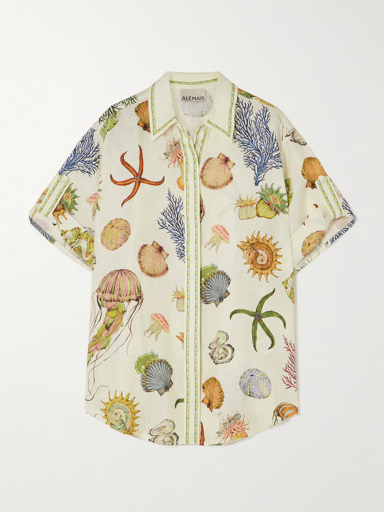 Shop Alemais Sea Printed Linen Shirt In Cream