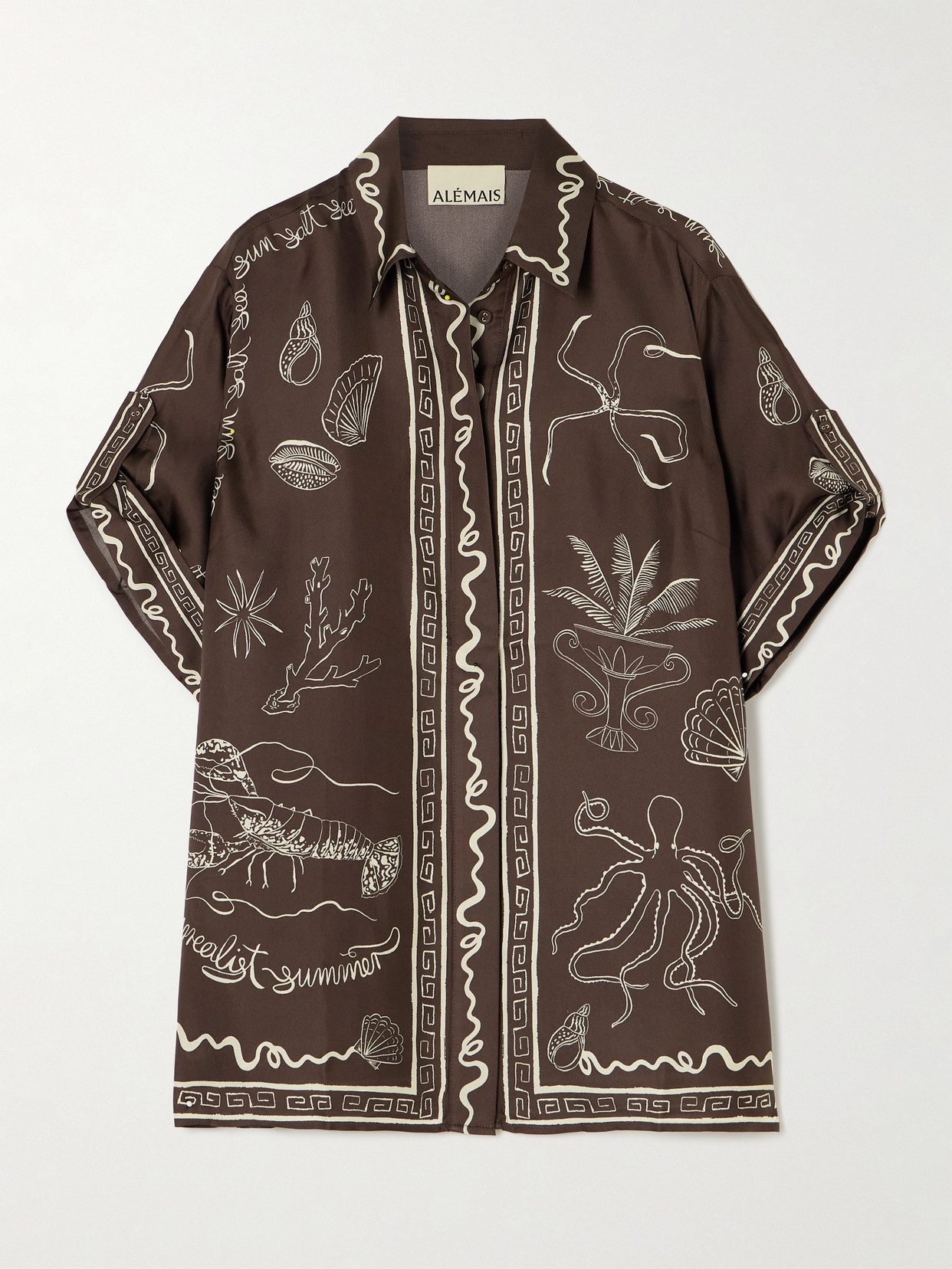 Alemais + Sam Pauletto Sammy Printed Silk-twill Shirt In Brown