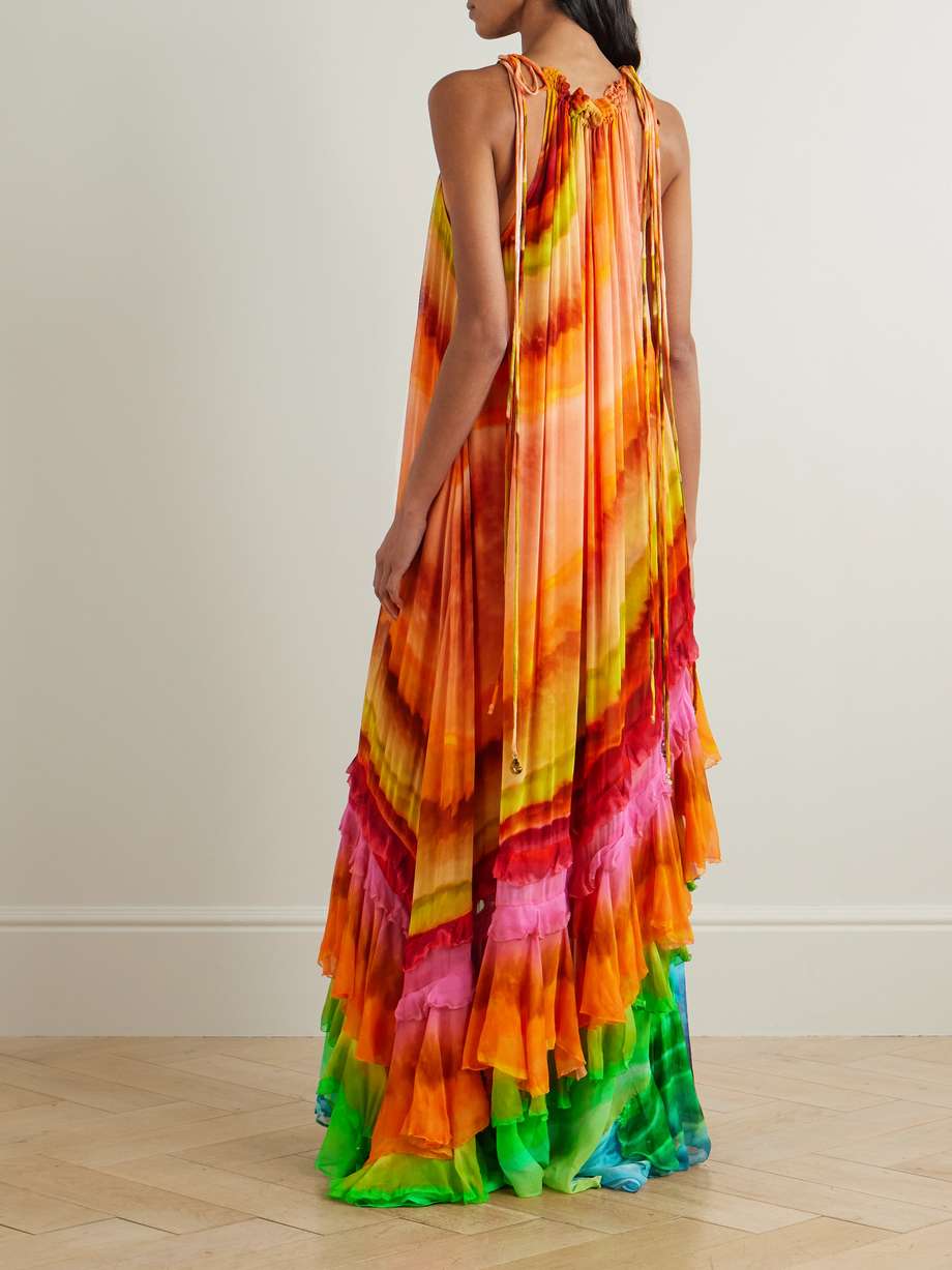 iris embellished ruffled tie-dyed crepon maxi dress