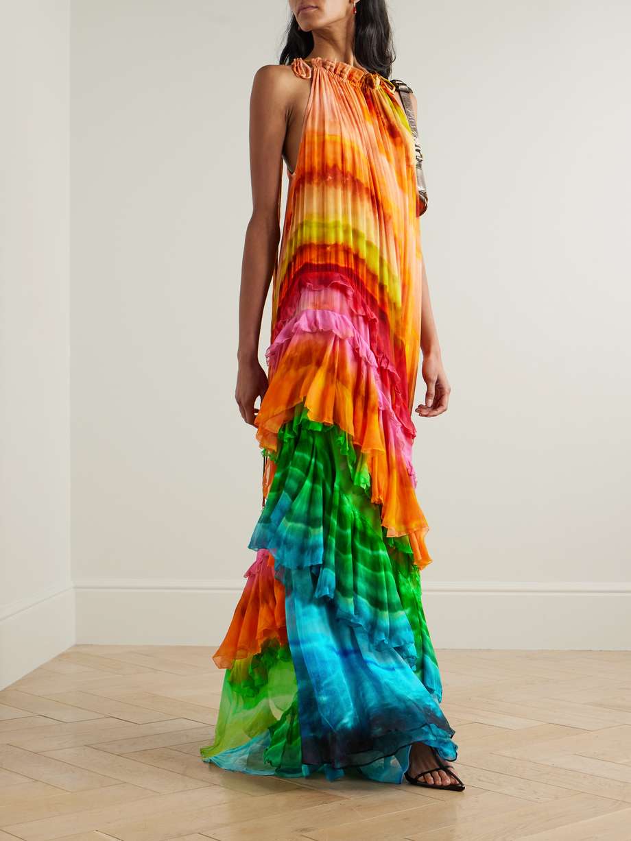 iris embellished ruffled tie-dyed crepon maxi dress