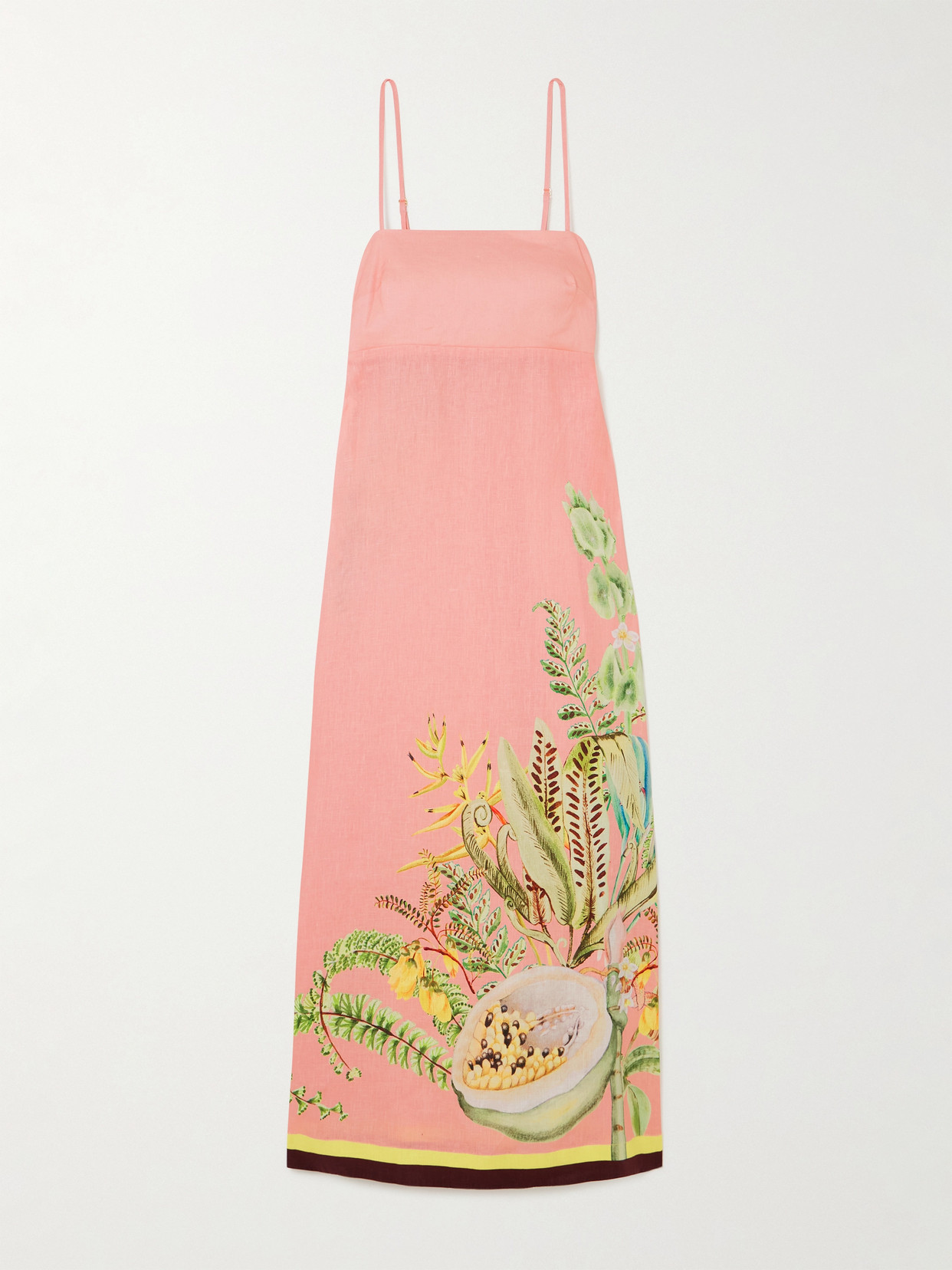 Alemais Papaya Smocked Printed Linen Midi Dress In Pink