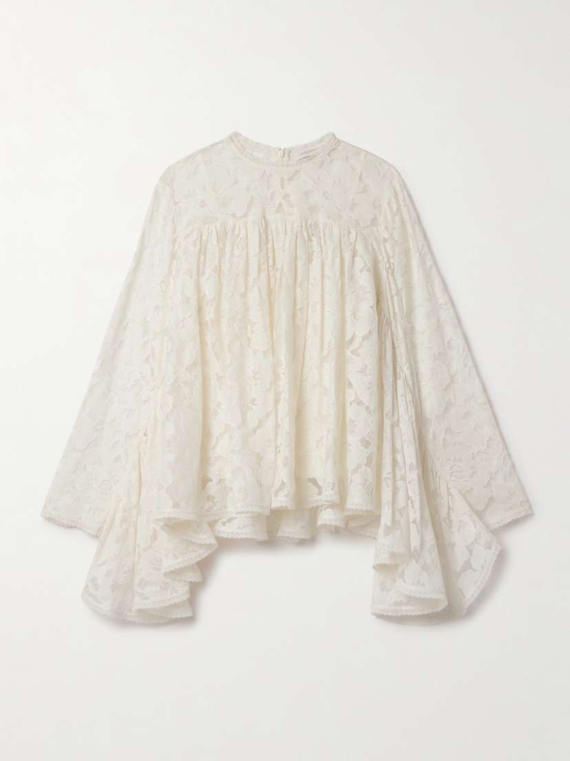 Zimmermann Illuminate Gathered Cotton-blend Lace Blouse