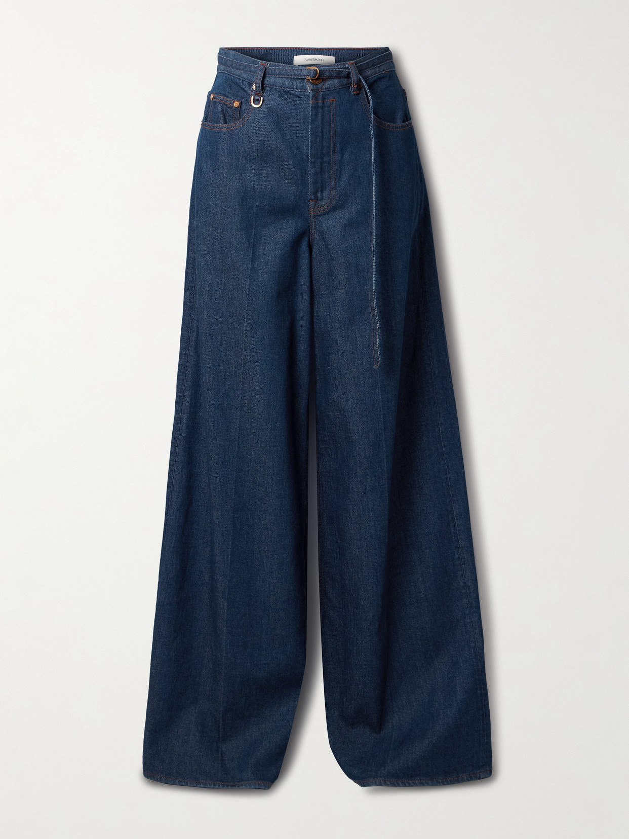Zimmermann Illuminate Belted High-rise Wide-leg Jeans In Blue