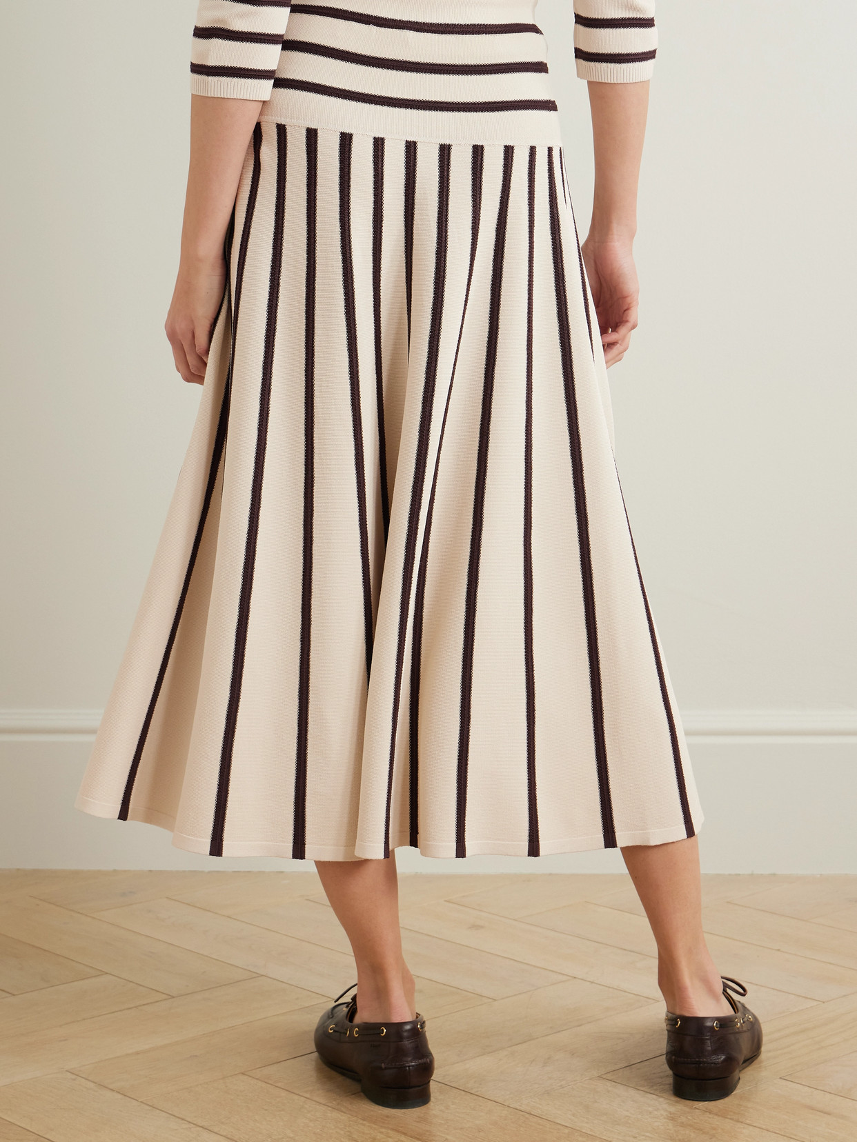 ZIMMERMANN ILLUMINATE STRIPED KNITTED MIDI SKIRT