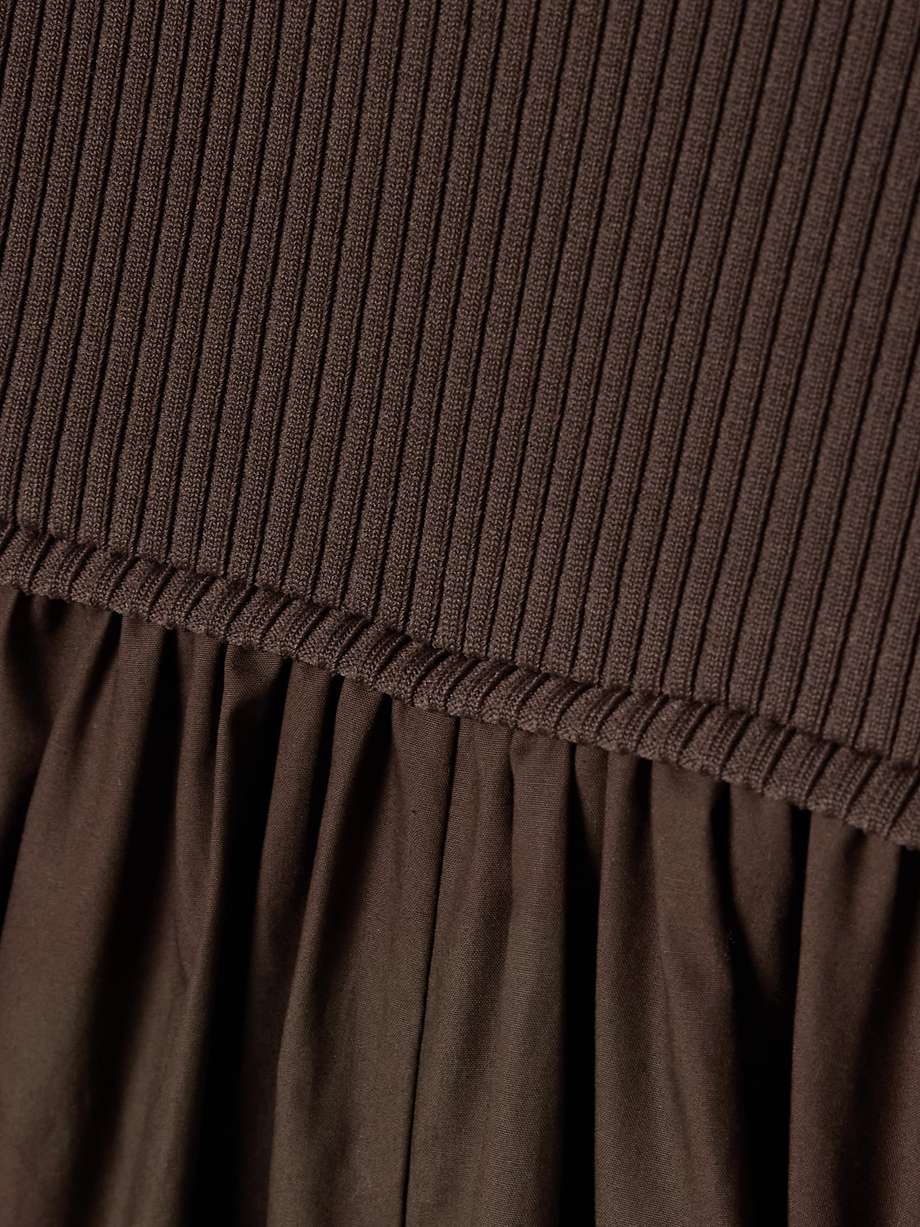 ribbed-knit and cotton-poplin midi dress