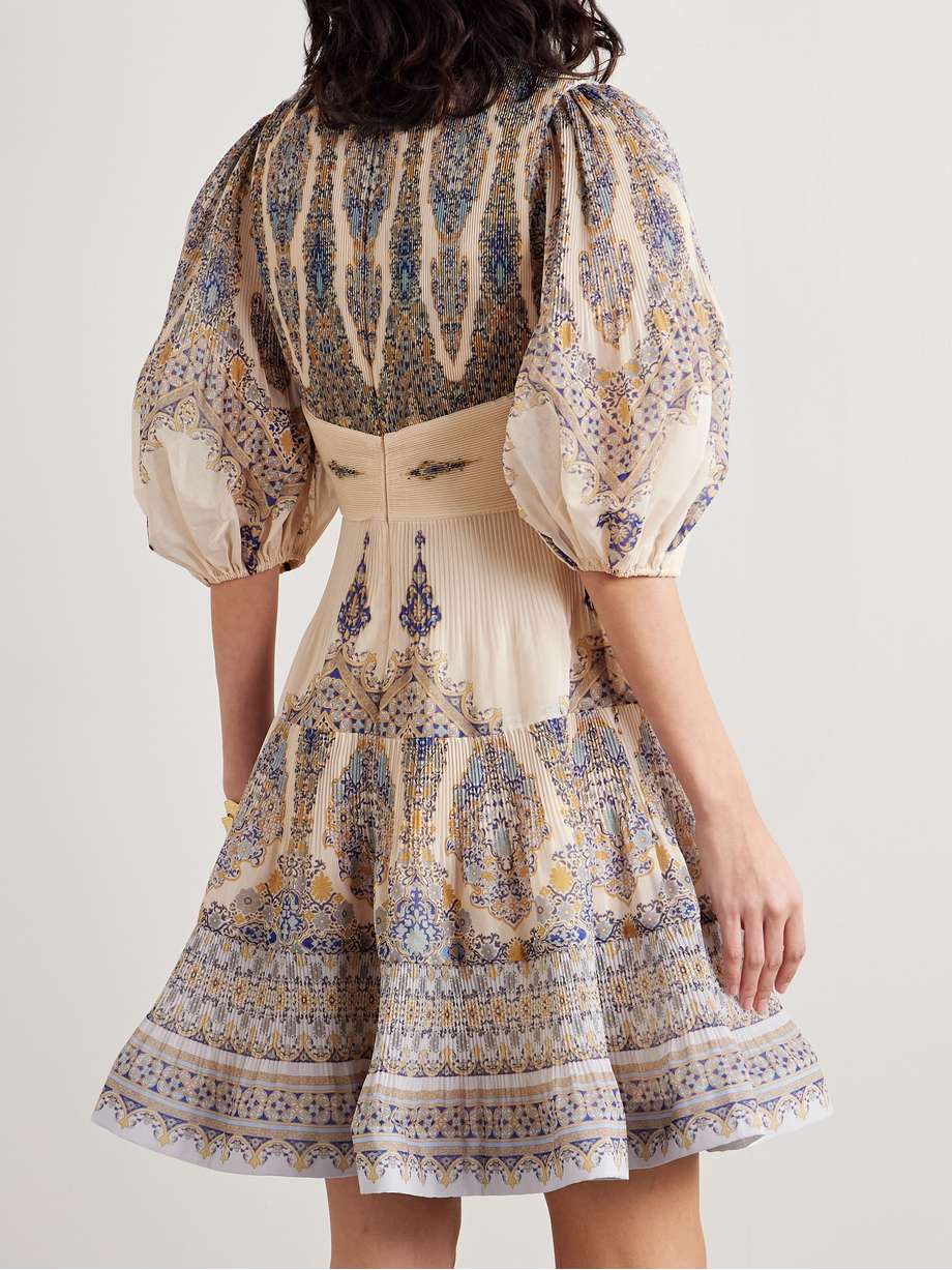 printed plissé-organza mini dress