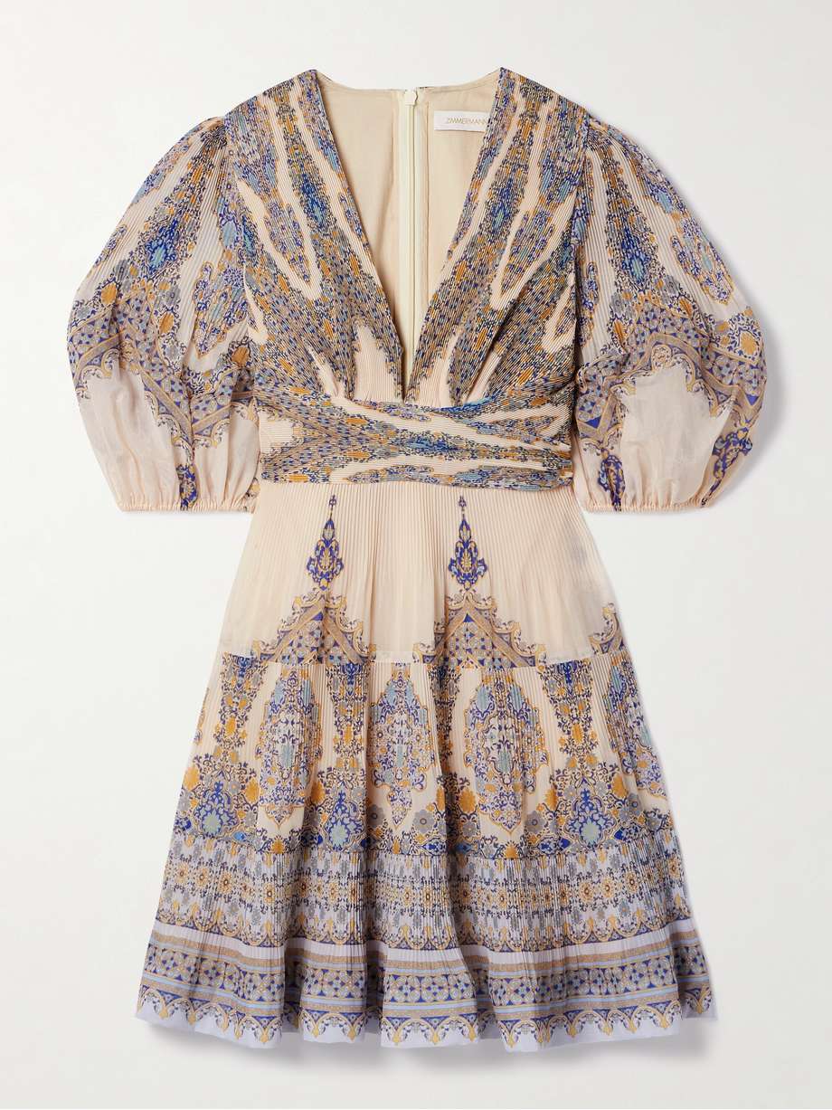 printed plissé-organza mini dress