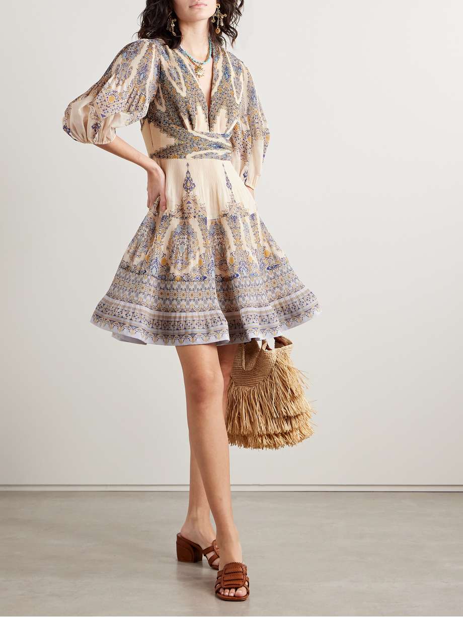 printed plissé-organza mini dress