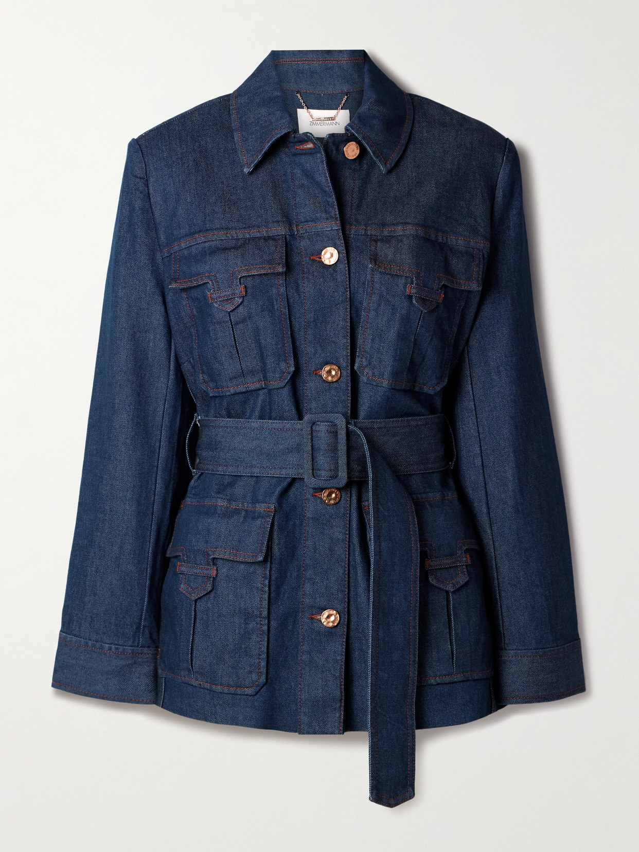 Zimmermann Illuminate Belted Denim Jacket In Blue