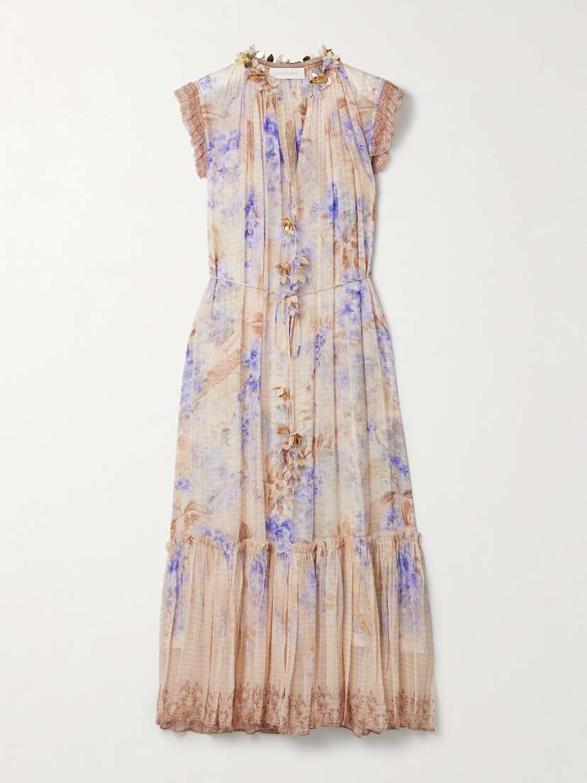 Zimmermann Dawning Appliquéd Floral-print Crepon Midi Dress